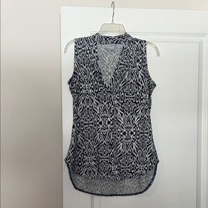 Elegant Navy and White Sleeveless Blouse